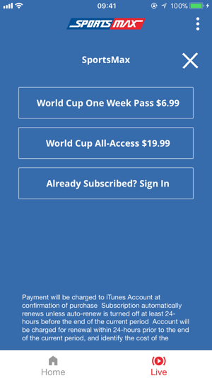 SportsMax Subscription Screen
